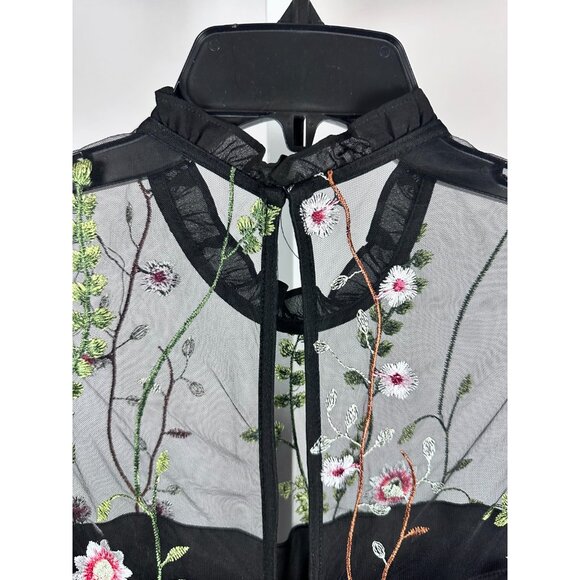 City Studio Juniors Ladies Black Floral Embroidered Ruffle Trim Maxi Dress Sz 13 - Picture 10 of 11